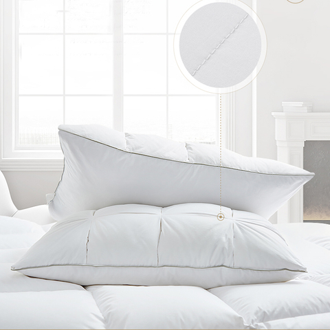 100 % coton tissu hôtel de luxe doux double couche 95 % oreillers blancs en duvet
