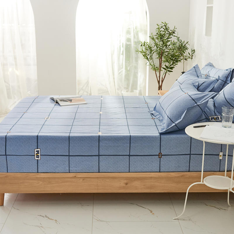 Home Textile Linge de lit double imprimé à carreaux en coton à poches profondes