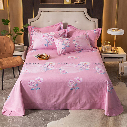 Ensemble de draps de lit rose imprimé doux rides pour lit complet