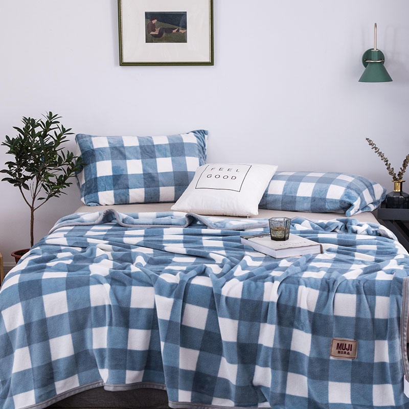 59X78 Pouces Couvertures Confortable En Peluche Bleu Ciel Checker Polyester